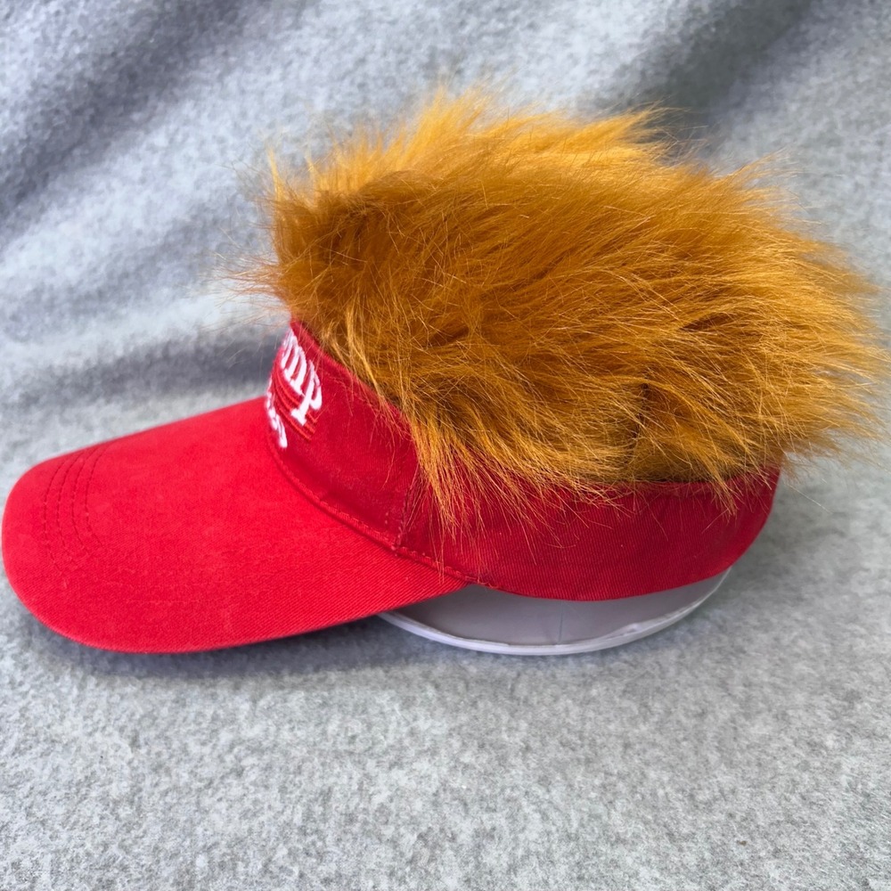 Trump 2020 Red Unbranded Novelty Faux Fur Hair Visor Hat Adjustable OSFM - Picture 2 of 5